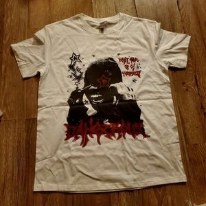 White Graphic T-Shirt with Red and Black Design